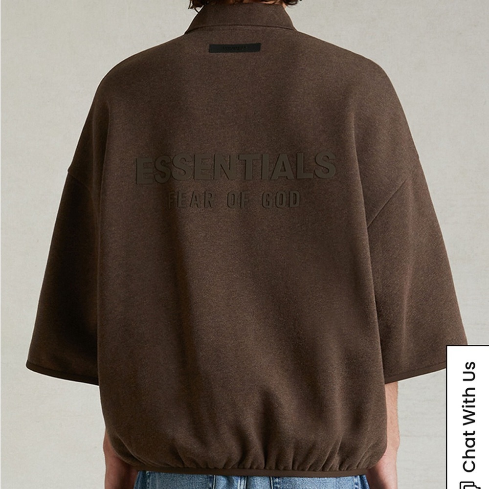 Fear of God Essentials Heather Wood 3/4 Sleeve Polo Sweatshirt Large - Picture 3 of 16